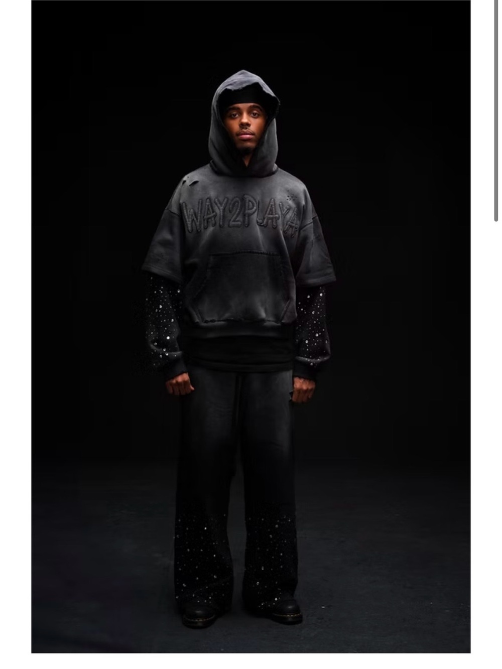 Black Short-Sleeve Hooded Sweatshirt